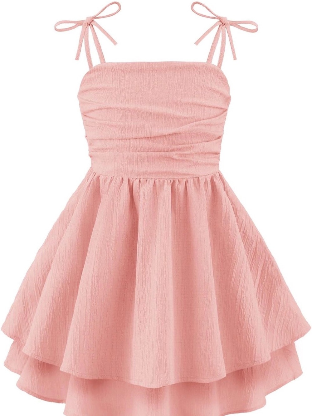 Girls Summer Spaghetti Strap Dresses Flowy Tiered Ruched Smocked Back Midi 150